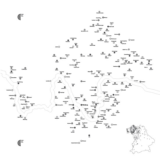 Wandkarte Unterfranken mit Bayernkarte (grafisch)